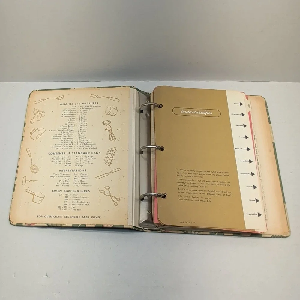 Vintage My Recipes 1964 Cookbook Envelopes Blank Green 3-Ring Binder